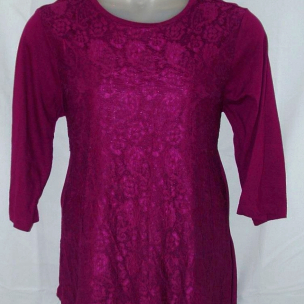 PLUS SIZE 2X BURGUNDY SIREN LILY CASUAL LACED SHIRT FALL WESTERN WEAR